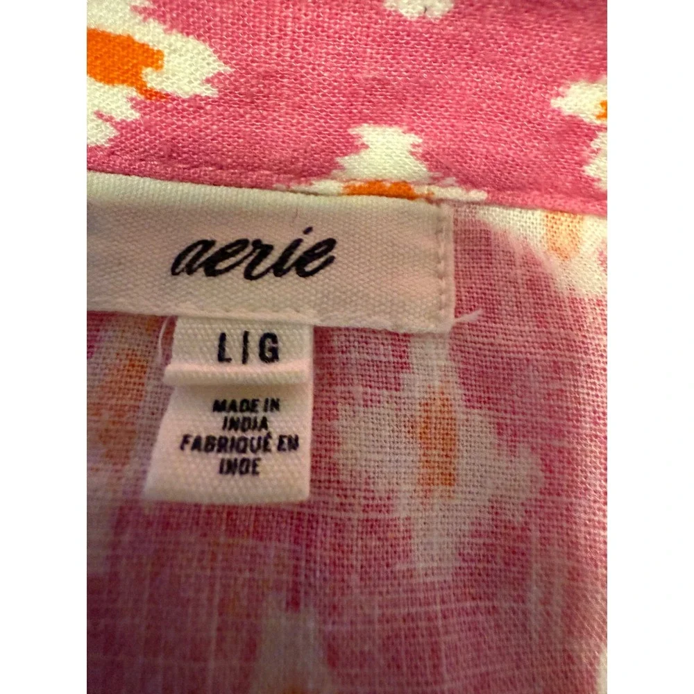 Aerie Pink Geometric Print Ruffle Wrap Mini Skirt  L boho y2k Flowy fairy linen